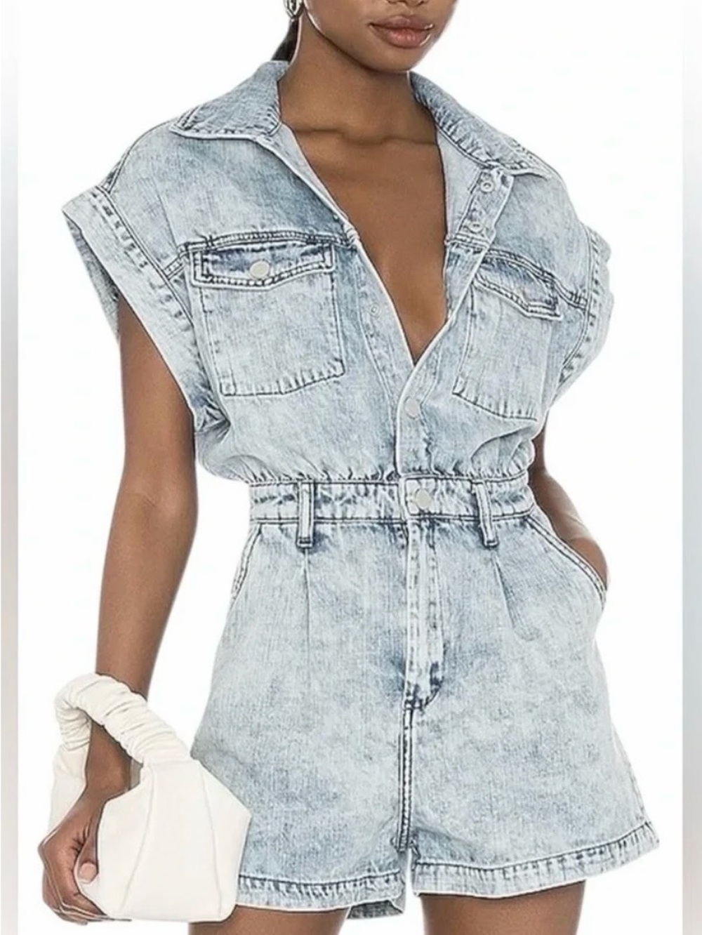 BlankNYC Head Backstage Acid Wash Denim Romper Jumpsuit XS New